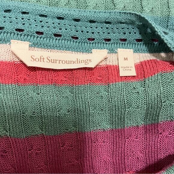 Soft Surroundings Cable Knit Silk Cashmere Blend Striped Sweater Top Crochet M - Picture 4 of 9